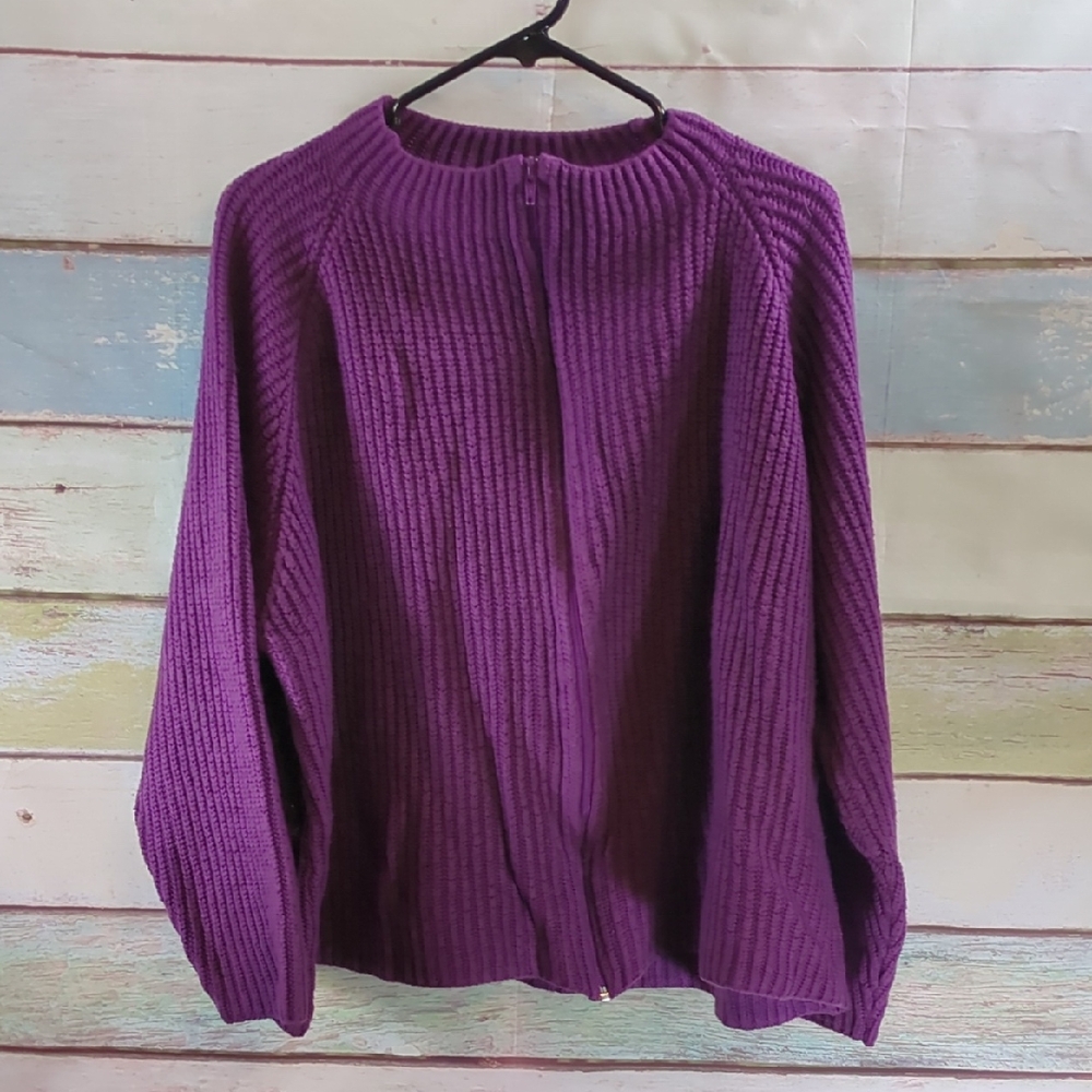 All American Comfort Purple Women's 1x Zippered Cardigan Sweater
